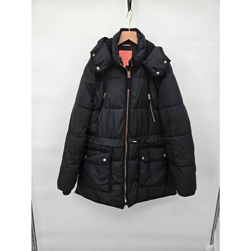 J. Crew Chateau Puffer Coat Size Large Black Parka